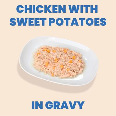 Show full view: Almo Nature HQS Complete Chicken with Sweet Potatoes Grain-Free Canned Cat Food, 2.47-oz, case of 12 slide 3 of 9