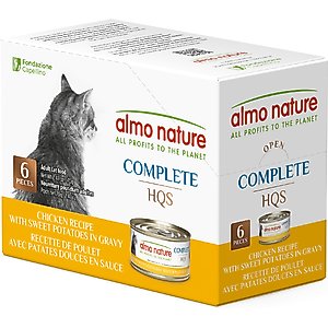 Almo Nature HQS Complete Chicken with Sweet Potatoes in Gravy Shredded Wet Cat Food, 2.47-oz can, case of 6