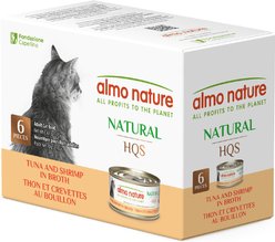 Almo Nature HQS Natural Tuna with Shrimp Flaked Wet Cat Food, 2.47-oz can, case of 6