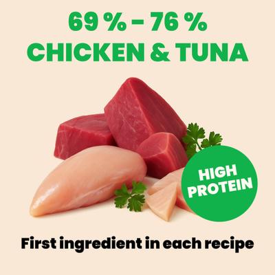 Show full view: Almo Nature HQS Natural Rotational Diet Chicken & Tuna Selections Variety Pack Wet Cat Food, 5.29-oz can, case of 6 slide 7 of 12