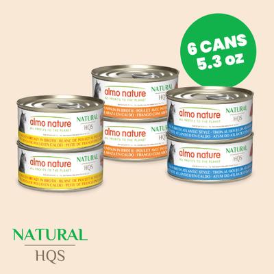 Show full view: Almo Nature HQS Natural Rotational Diet Chicken & Tuna Selections Variety Pack Wet Cat Food, 5.29-oz can, case of 6 slide 3 of 12
