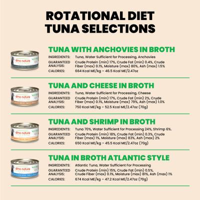 Show full view: Almo Nature HQS Natural Rotational Diet Tuna Selections Variety Pack Wet Cat Food, 2.47-oz can, case of 12 slide 8 of 12