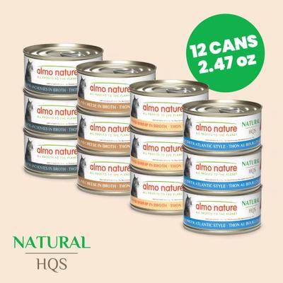 Show full view: Almo Nature HQS Natural Rotational Diet Tuna Selections Variety Pack Wet Cat Food, 2.47-oz can, case of 12 slide 3 of 12