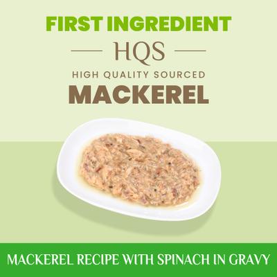 Show full view: Almo Nature HQS Supportive Formulas Digestive Support Formula Flaked Mackerel Recipe with Spinach in Gravy Wet Cat Food, 1.77-oz can, case of 6 slide 6 of 10