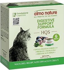 Almo Nature HQS Supportive Formulas Digestive Support Formula Flaked Mackerel Recipe with Spinach in Gravy Wet Cat Food, 1.77-oz can, case of 6 slide 1 of 9