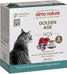 Almo Nature HQS Supportive Formulas Golden Age Flaked Tuna Recipe with Ocean Fish in Gravy Wet Cat Food, 1.77-oz can, case of 6