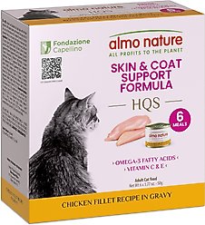 Almo Nature HQS Supportive Formulas Skin & Coat Support Formula Shredded Chicken Fillet Recipe in Gravy Wet Cat Food, 1.77-oz can, case of 6