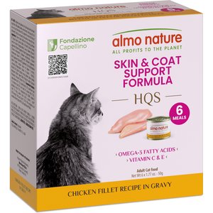 Almo Nature HQS Supportive Formulas Skin & Coat Support Formula Shredded Chicken Fillet Recipe in Gravy Wet Cat Food, 1.77-oz can, case of 6