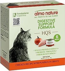 Almo Nature HQS Supportive Formulas Digestive Support Formula Shredded Chicken Recipe with Pumpkin in Gravy Wet Cat Food, 1.77-oz can, case of 6
