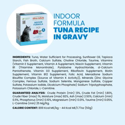 Show full view: Almo Nature HQS Supportive Formulas Indoor Formula Flaked Tuna Recipe in Gravy Wet Cat Food, 1.77-oz can, case of 6 slide 8 of 11
