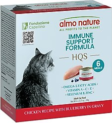 Almo Nature HQS Supportive Formulas Immune Support Formula Shredded Chicken Recipe with Blueberry in Gravy Wet Cat Food, 1.77-oz can, case of 6