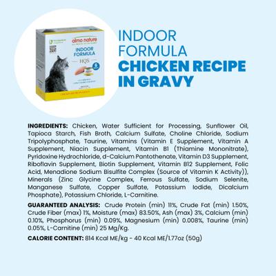 Show full view: Almo Nature HQS Supportive Formulas Indoor Formula Shredded Chicken Recipe in Gravy Wet Cat Food, 1.77-oz can, case of 6 slide 8 of 11
