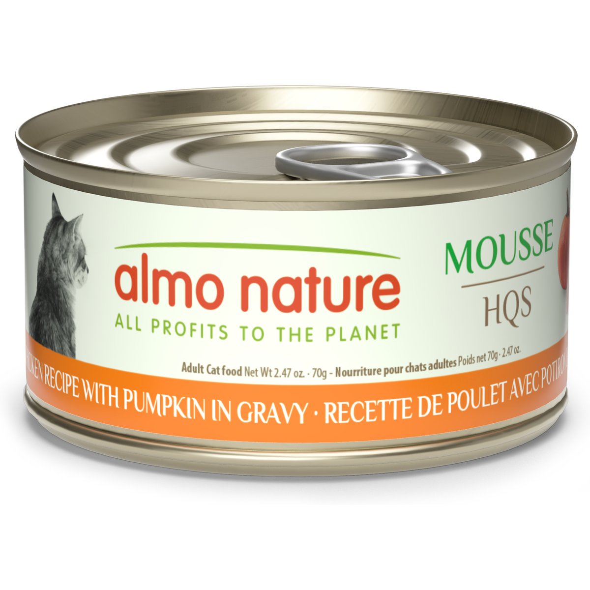 Almo Nature Mousse HQS Grain-Free Chicken Recipe with Pumpkin in Gravy Pate Wet Cat Food, 2.47-oz can, case of 24