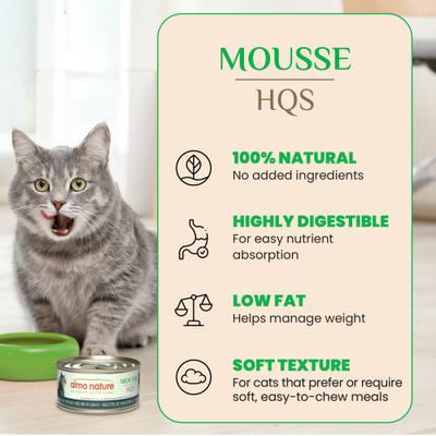 Show full view: Almo Nature HQS Paté Mackerel & Chicken Recipe in Gravy Grain-Free Pate Wet Canned Cat Food, 2.47-oz can, case of 24 slide 4 of 10