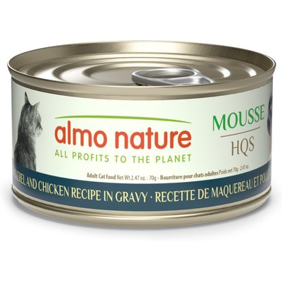Almo Nature Almo Nature Mousse HQS Grain-Free Mackerel & Chicken Recipe in Gravy Pate Wet Cat Food, 2.47-oz can, case of 24