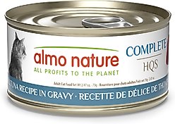 Almo Nature HQS Complete Deli Tuna in Gravy Wet Cat Food, 2.47-oz can, case of 12