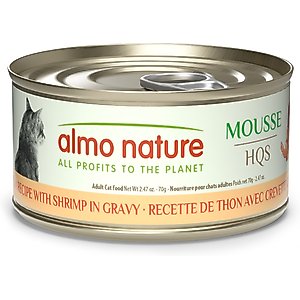 Almo Nature HQS Paté Tuna Recipe with Shrimps in Gravy Grain-Free Pate Wet Canned Cat Food, 2.47-oz can, case of 24