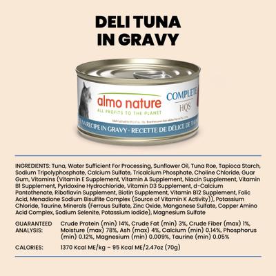Show full view: Almo Nature HQS Complete Deli Tuna in Gravy Wet Cat Food, 2.47-oz can, case of 12 slide 7 of 9