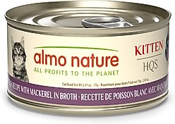 Almo Nature HQS Natural Whitefish with Mackerel in Broth Grain-Free Pate Kitten Wet Canned Cat Food, 2.47-oz can, case of 24