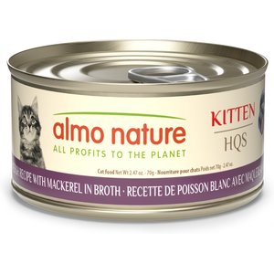 Almo Nature Natural HQS Kitten Grain-Free Whitefish with Mackerel in Broth Pate Wet Cat Food, 2.47-oz can, case of 24