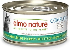 Almo Nature HQS Complete Tilapia Recipe in Gravy Wet Cat Food, 2.47-oz can, case of 12