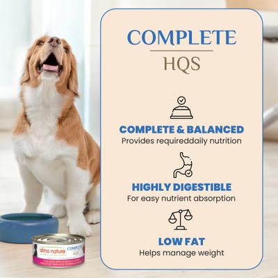 Show full view: Almo Nature HQS Complete Tuna Stew with Pumpkin in Gravy Wet Dog Food, 5.5-oz can, case of 12 slide 4 of 9