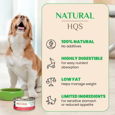 Show full view: Almo Nature HQS Natural Chicken Drumstick Entree in Broth Wet Dog Food, 5.5-oz can, case of 12 slide 4 of 9