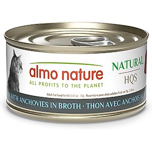 Almo Nature HQS Natural Tuna with Anchovies in Broth Grain-Free Wet Cat Food, 2.47-oz can, case of 24