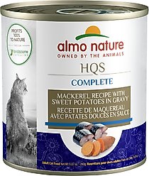 Almo Nature HQS Complete Mackerel Recipe with Sweet Potatoes in Gravy Cat Wet Food, 9.87-oz can, case of 12