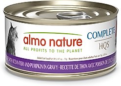 Almo Nature HQS Complete Tuna Recipe with Ocean Fish & Pumpkin in Gravy Cat Wet Food, 2.47-oz can, case of 12