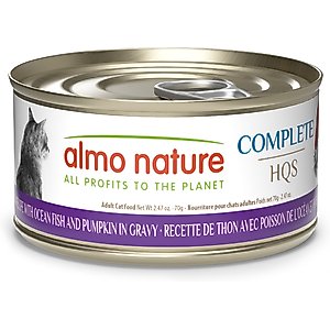 Almo Nature HQS Complete Tuna Recipe with Ocean Fish & Pumpkin in Gravy Cat Wet Food, 2.47-oz can, case of 12