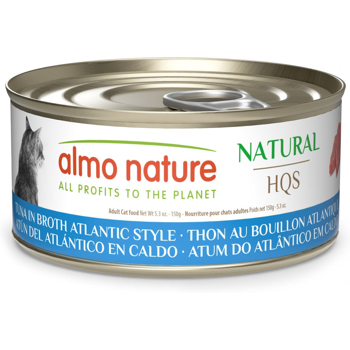 Almo Nature Natural HQS Grain-Free Tuna Atlantic Style in Broth Cat Food, 5.29-oz can, case of 24