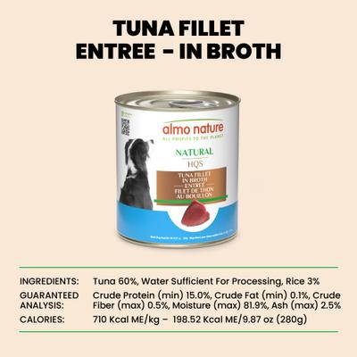 Show full view: Almo Nature HQS Natural Tuna Fillet Canned Dog Food, 9.87-oz can, case of 12 slide 7 of 9