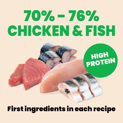 Show full view: Almo Nature HQS Natural Atlantic Tuna, Mackerel, Chicken & Shrimp, Trout & Tuna Variety Pack Canned Cat Food, 2.47-oz, case of 12 slide 7 of 13