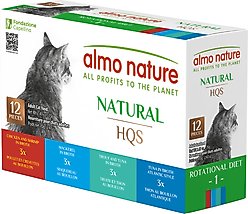 Almo Nature HQS Natural Atlantic Tuna, Mackerel, Chicken & Shrimp, Trout & Tuna Variety Pack Canned Cat Food, 2.47-oz, case of 12