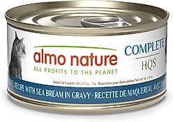 Almo Nature HQS Complete Mackerel with Sea Bream Grain-Free Canned Cat Food, 2.47-oz, case of 12
