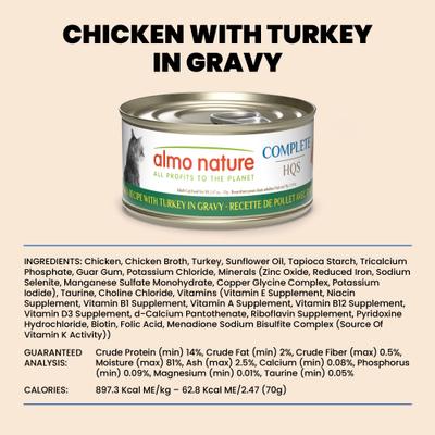 Show full view: Almo Nature HQS Complete Chicken with Turkey Grain-Free Canned Cat Food, 2.47-oz, case of 12 slide 7 of 9