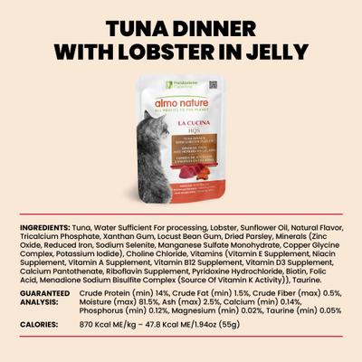 Show full view: Almo Nature HQS La Cucina Tuna with Lobster Grain-Free Cat Food Pouches, 1.94-oz, case of 12 slide 7 of 11