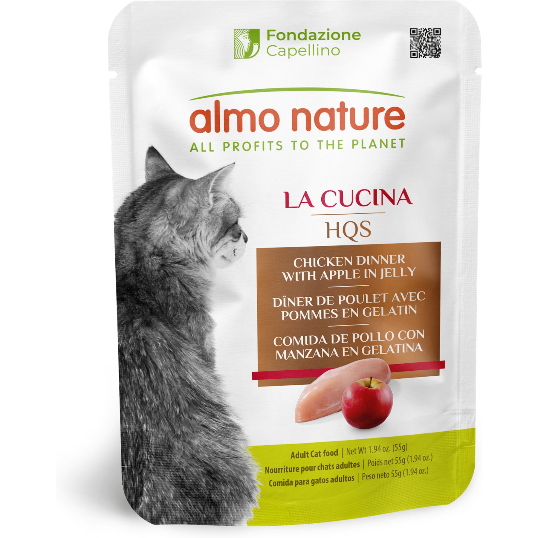 Almo Nature La Cucina HQS Chicken with Apple Grain-Free Cat Food Pouches, 1.94-oz, case of 24