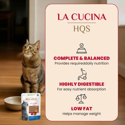 Show full view: Almo Nature HQS La Cucina Tuna with Papaya Grain-Free Cat Food Pouches, 1.94-oz pouch, case of 12 slide 4 of 12
