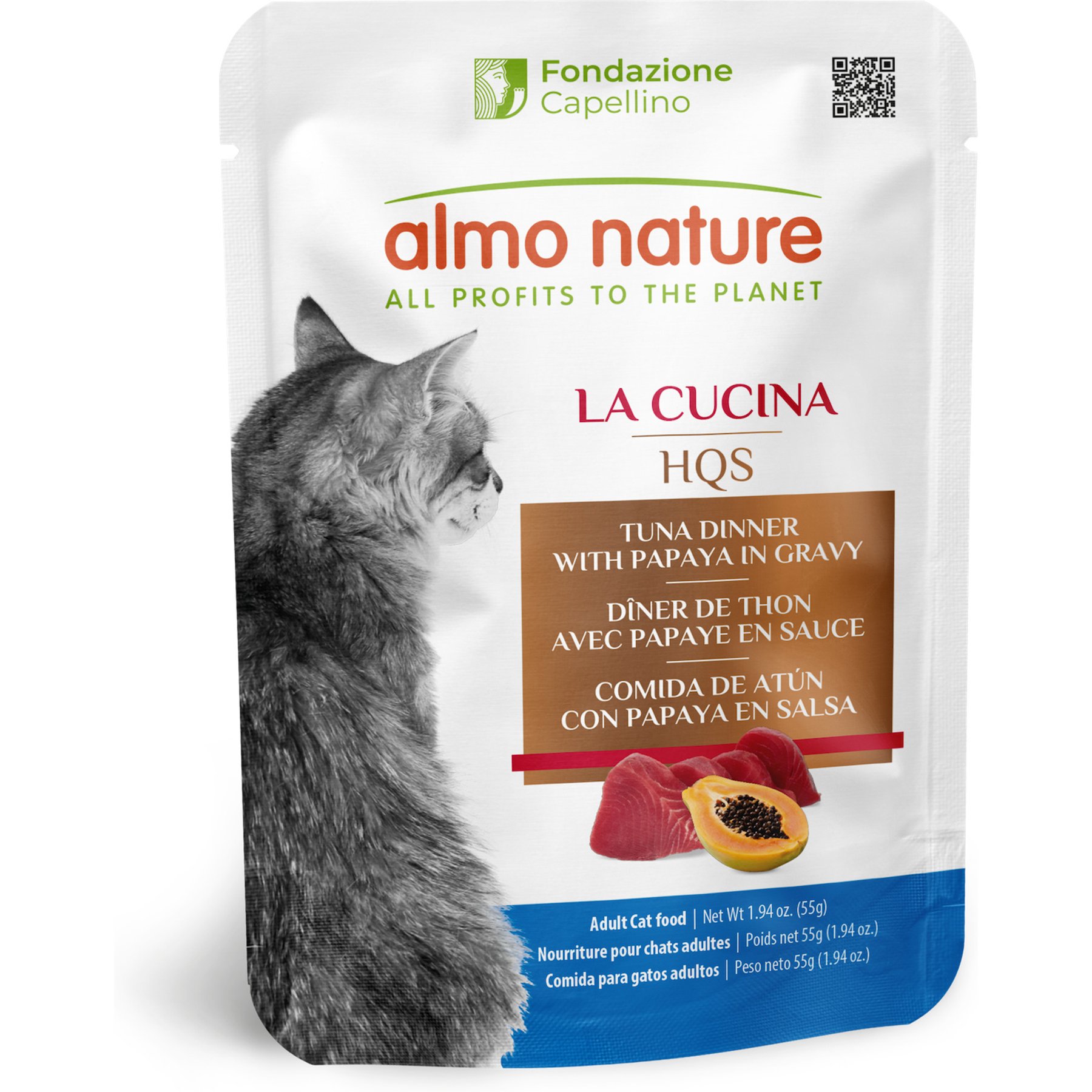 Almo Nature La Cucina HQS Tuna with Papaya Grain-Free Cat Food Pouches, 1.94-oz pouch, case of 12