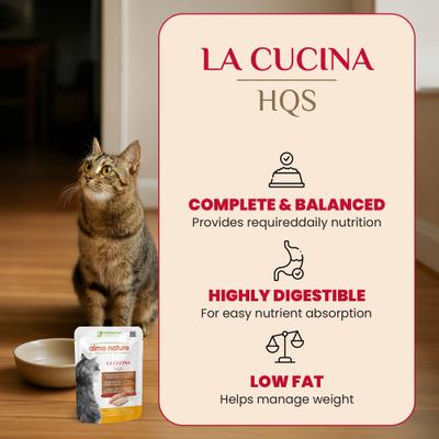 Show full view: Almo Nature HQS La Cucina Chicken with Whitefish Grain-Free Cat Food Pouches, 1.94-oz, case of 12 slide 4 of 11