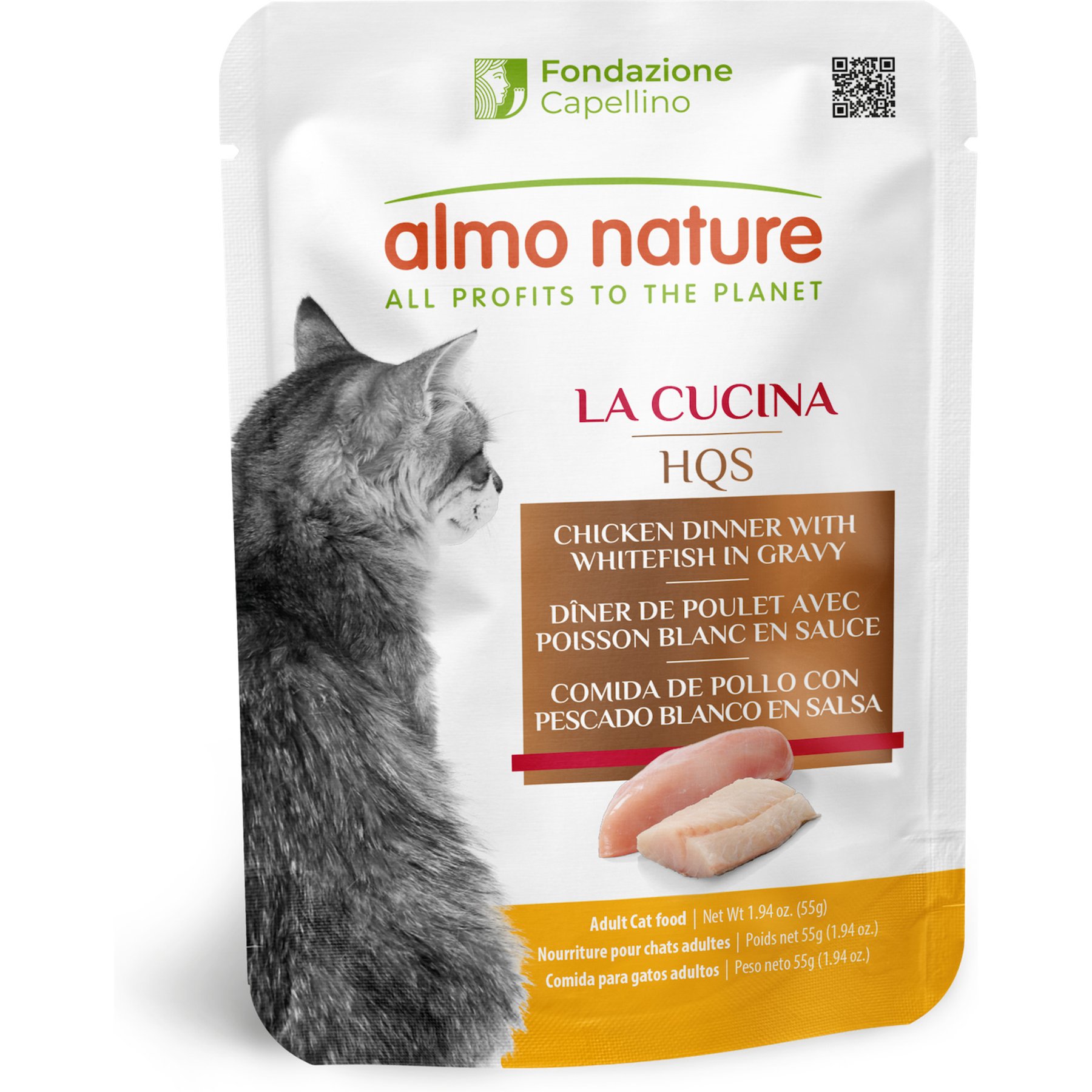 Almo Nature La Cucina HQS Chicken with Whitefish Grain-Free Cat Food Pouches, 1.94-oz, case of 12