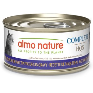 Almo Nature HQS Complete Mackerel Recipe with Sweet Potatoes Grain-Free Canned Cat Food, 2.47-oz, case of 12