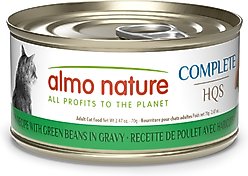 Almo Nature HQS Complete Chicken Recipe with Green Beans Grain-Free Canned Cat Food, 2.47-oz, case of 12