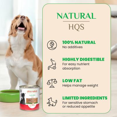 Show full view: Almo Nature HQS Natural Chicken Drumstick Adult Canned Dog Food, 9.88-oz, case of 12 slide 4 of 9