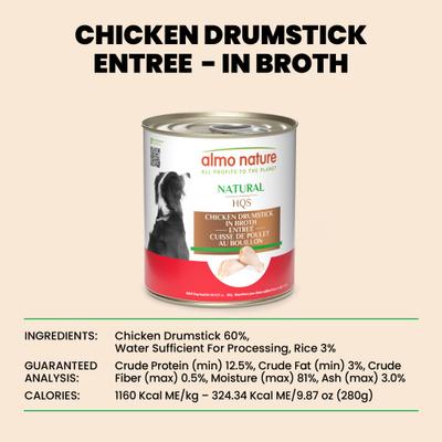 Show full view: Almo Nature HQS Natural Chicken Drumstick Adult Canned Dog Food, 9.88-oz, case of 12 slide 7 of 9