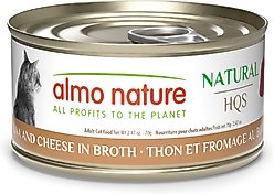 Almo Nature HQS Natural Tuna & Cheese in Broth Grain-Free Canned Cat Food, 2.47-oz, case of 24