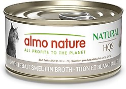 Almo Nature HQS Natural Tuna & Whitebait Smelt in Broth Grain-Free Canned Cat Food, 2.47-oz, case of 24