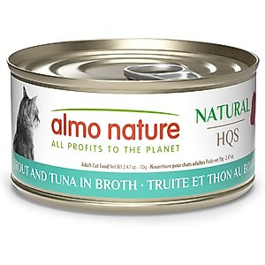 Almo Nature HQS Natural Trout & Tuna in Broth Grain-Free Canned Cat Food, 2.47-oz, case of 24